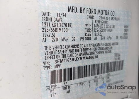 2024 Ford Mustang Mach-E Premium z USA, uszkodzony, nr VIN 3FMTK3SUXRMA46630